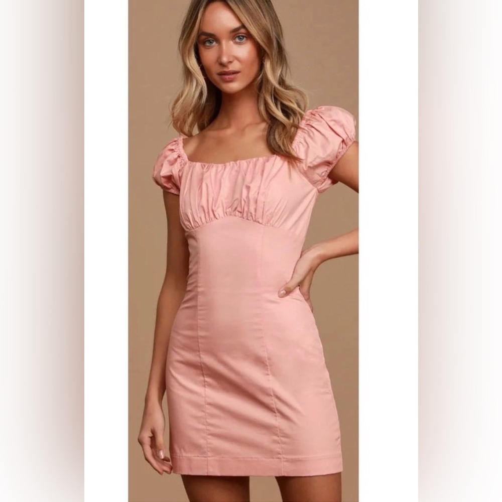 Whatever You Like Light Pink Short Sleeve Mini Dress Puff Sleeves Small Cotton